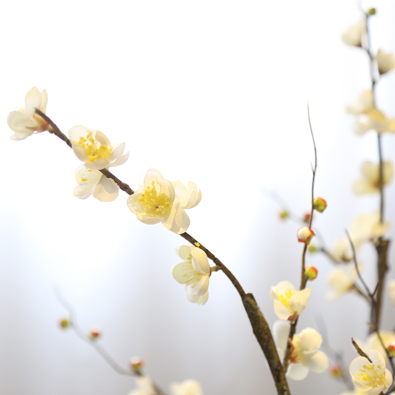 新中式台面花瓶景德镇陶瓷花插花器仿真花摆设电视柜餐桌客厅摆件 三维工匠 青色烟雨26*26花瓶+白色梅花3支