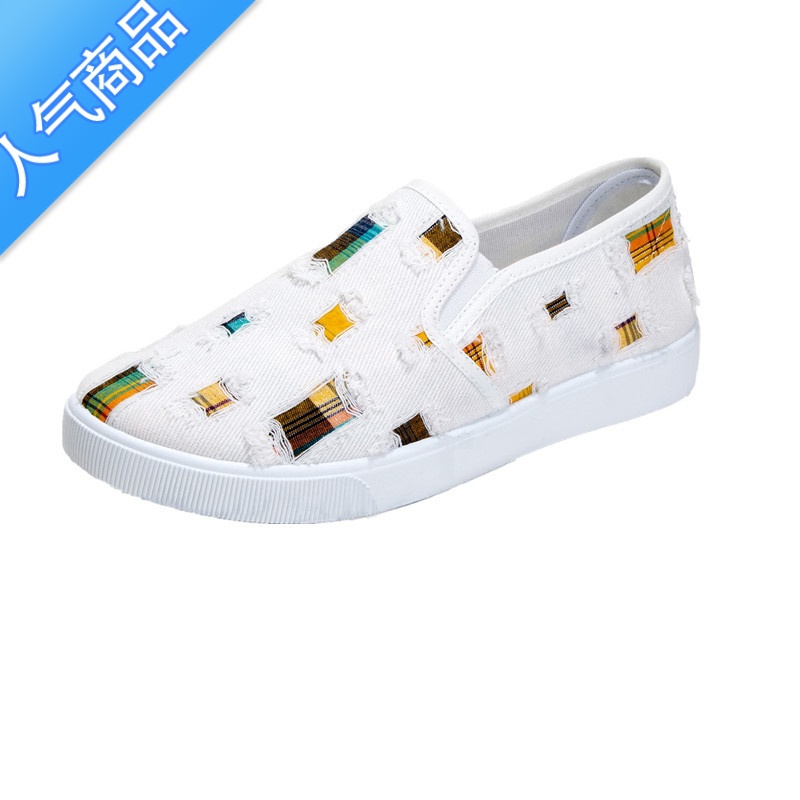 SUNTEK鞋子女夏季透气帆布鞋2023新款学生一脚蹬小白鞋板鞋老北京布鞋鞋高清大图