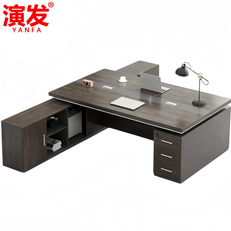 演发 办公桌带侧柜高清大图