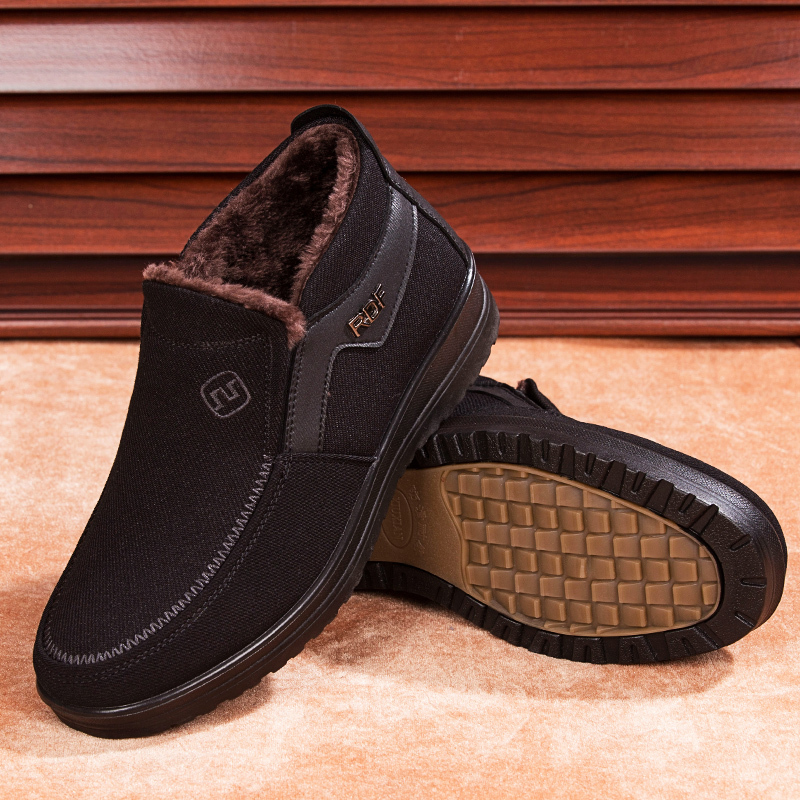 老北京布鞋男士冬季中老年爸爸休闲加绒保暖老人棉鞋牛筋底大码4748