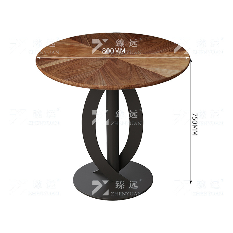 臻远ZY-VC112702 洽谈桌现代小圆桌会客接待商务休闲谈判桌 胡桃色拼花