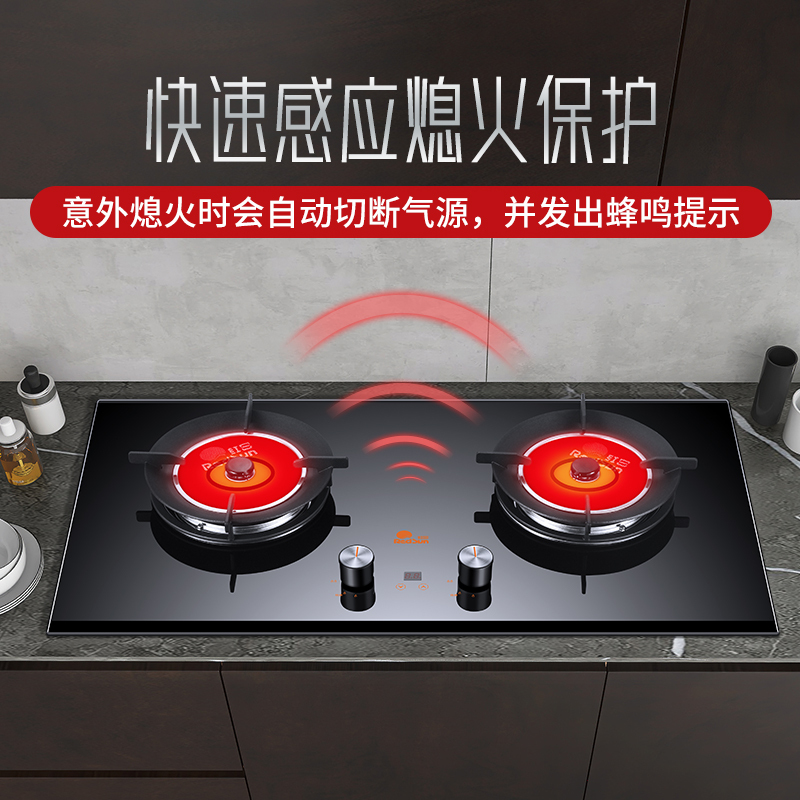 红日(RedSun)侧吸式烟灶套装21立方宽域拢烟挥手控制红外线燃气灶定时灶厨电组合JED19H+EM608B 液化气