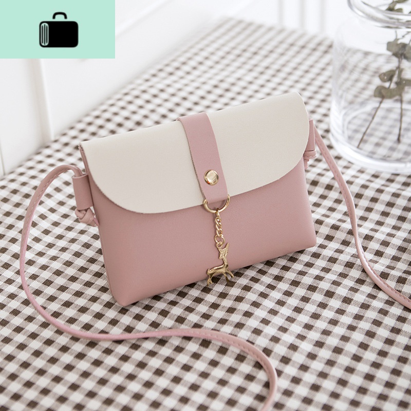 女生斜挎包包韩版时尚手机包女新款单肩包学院网红零钱手提小方包NEWLAKE 横款粉色