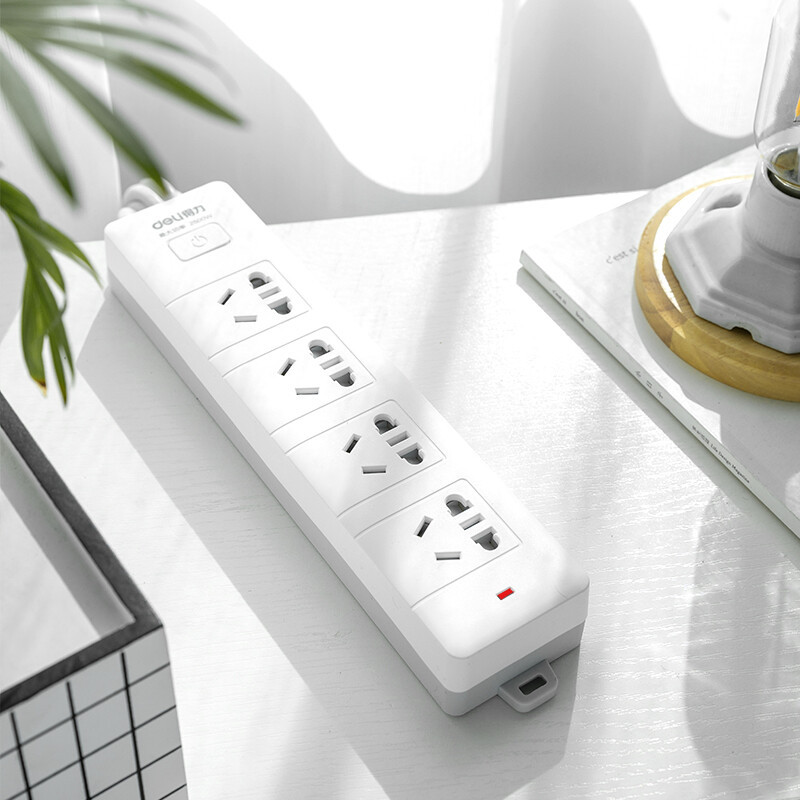 得力18253插座_4组合孔3米_PVC袋装(白)(只)高清大图