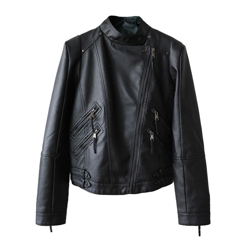 时尚新款皮衣外套女短款潮春秋机车修身显瘦百搭立领水洗pu皮夹克