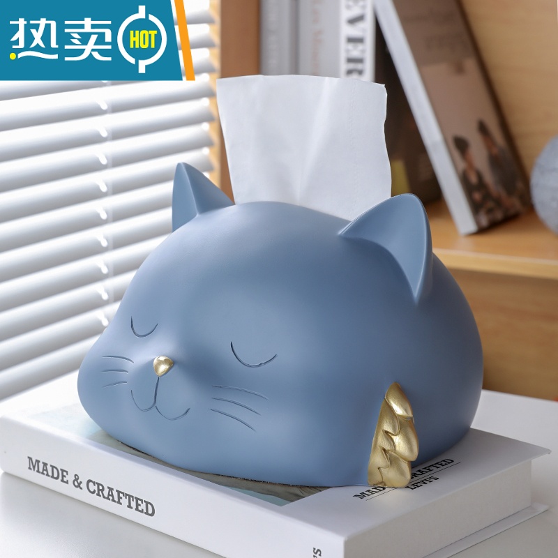 敬平轻奢纸巾盒客厅创意ins可爱抽纸盒简约卧室个性北欧居家摆件 [猫咪]桔色高清大图