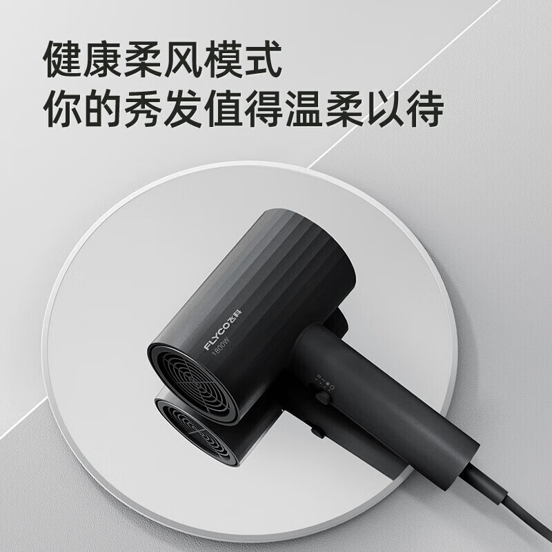飞科(FLYCO)电吹风机FH6297黑色大功率家用大风力负离子护发速干折叠风筒宿舍用学生酒店高清大图