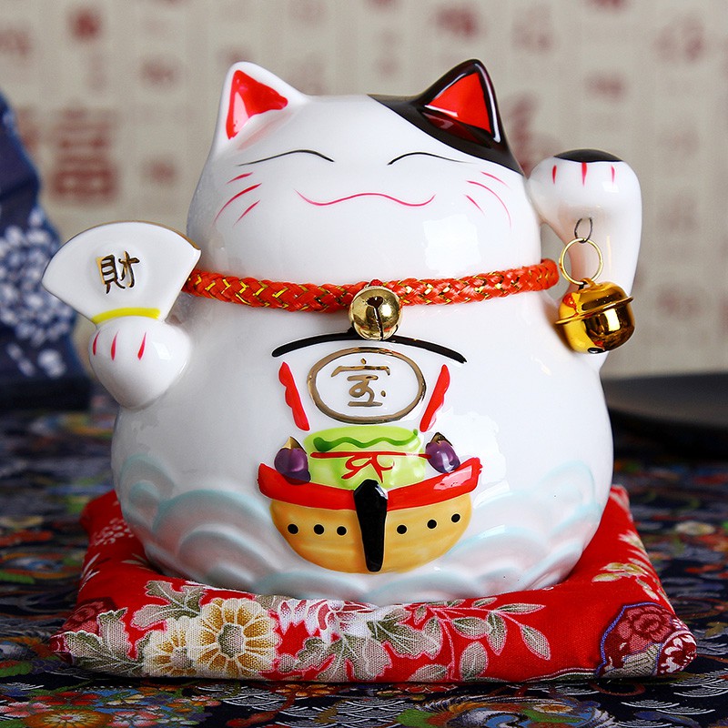 猫摆件 日本陶瓷存钱储蓄罐迷你小号办公桌汽车饰品创意 三维工匠 4.5寸小高11厘米_968
