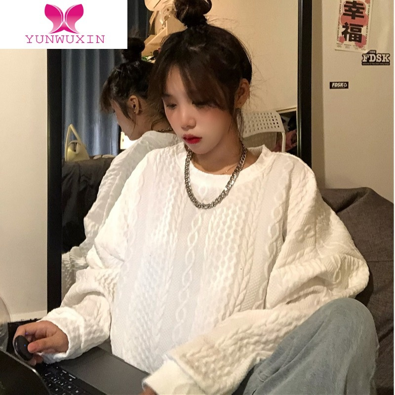 YUNWUXINvintage无帽卫衣女2022薄款宽松ins潮牌bf慵懒风oversize上衣