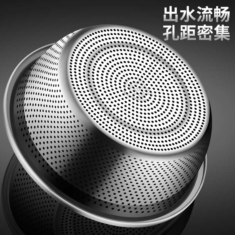 [补贴10%]304不锈钢沥水篮洗菜盆洗米筛厨房水果篮家用盆沥水漏盆201淘米盆高清大图