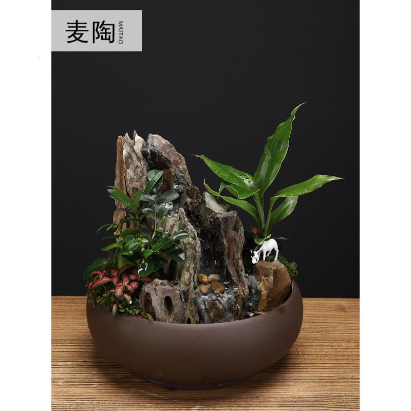 美帮汇新中式喷泉流水摆件盆景假山植物造景微景观客厅茶桌装饰高清大图