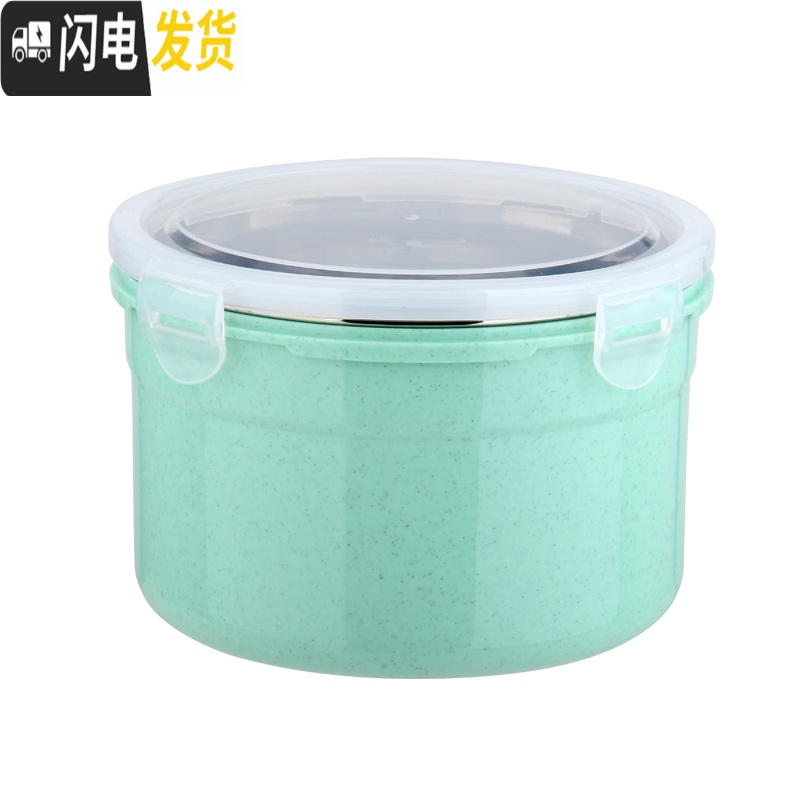 三维工匠304新款金属不锈钢饭盒学生碗带盖圆形密封多用微波炉保鲜便当盒 北欧粉(勺筷叉盒+袋子)高清大图