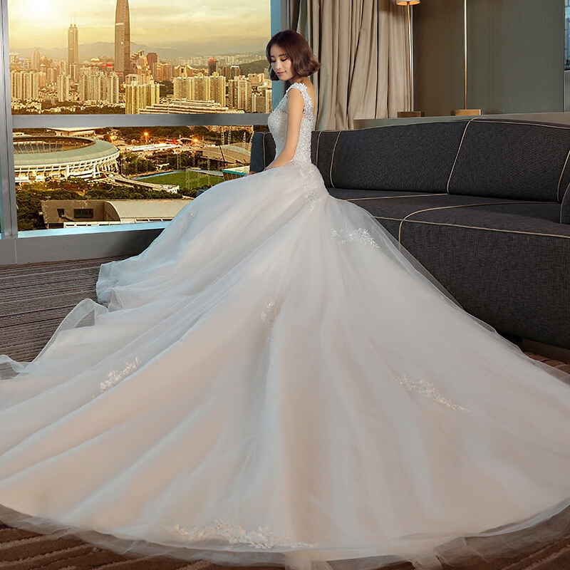 婚纱礼服2018新款夏季韩式修身显瘦新娘结婚齐地公主拖尾蓬蓬裙女