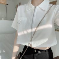 短款上衣女2021新款小众设计感减龄洋气小心机口袋拉链短袖衬衫女 臻依缘