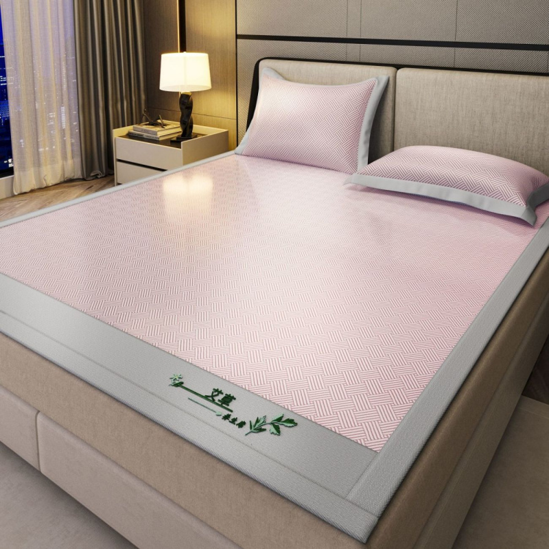 凉席90x190学生床草席90x200夏季可折叠学生宿舍冰丝凉席 粉色 120*200cm【含1个枕套】