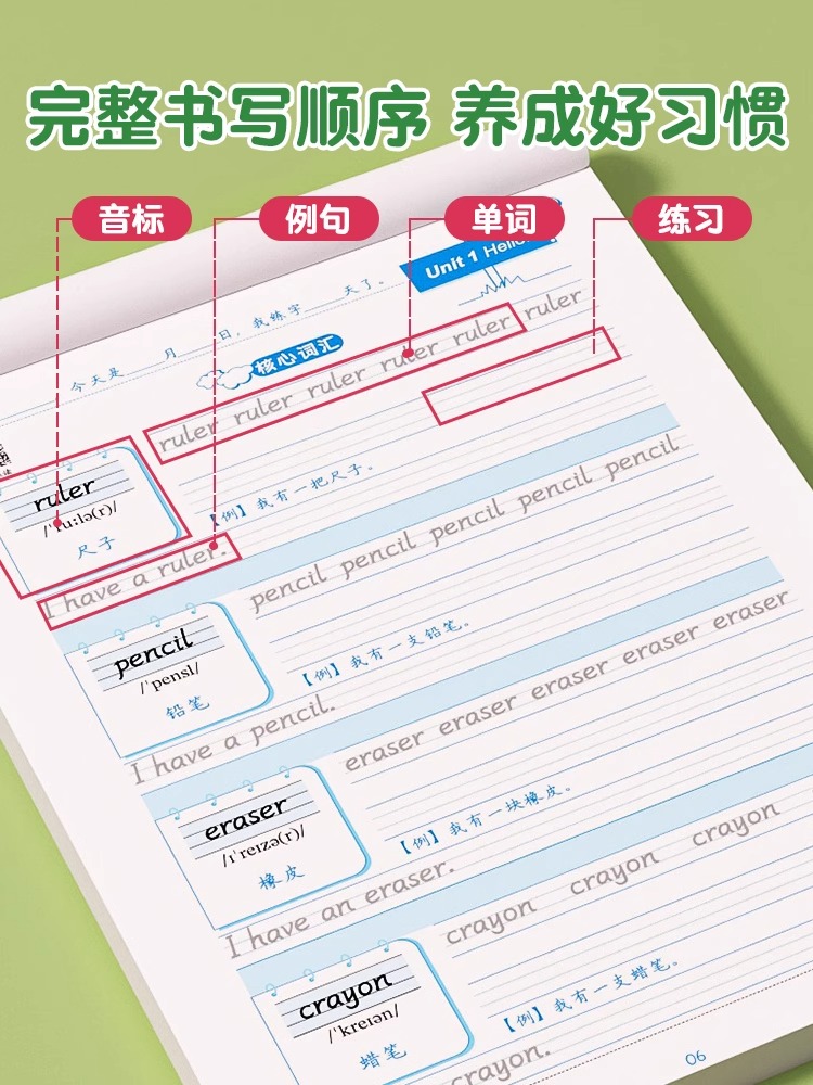 二年级 英语同步字帖(全一册) [正版]三年级衡水体英语字帖四五六年级上册下册人教版同步练字帖小学生英文字母书写钢笔每日高清大图