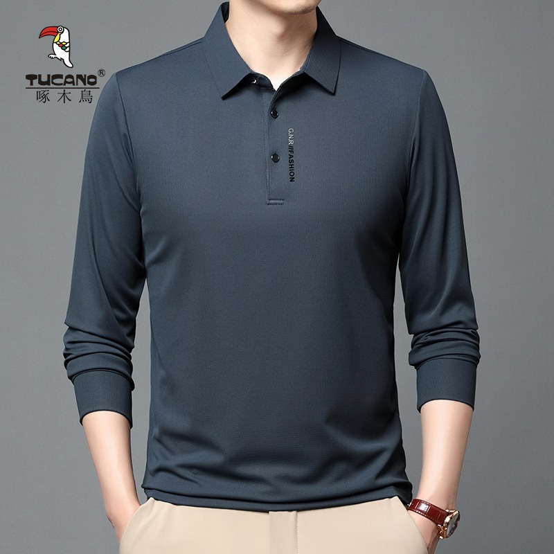 啄木鸟夏季短袖polo衫男新款华夫格卫衣商务休闲t恤中年爸爸上衣高清大图