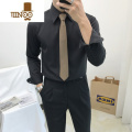YANXU衬衫男长袖韩版男士尖领衬衣免烫皱商务正装暗扣白色衬衫长 2XL 黑色衬衫不配送领带