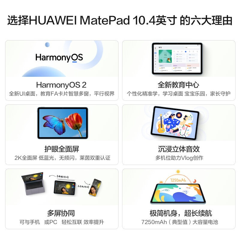 华为HUAWEI MatePad 10.4英寸 2022款 128G WiFi 曜石灰 学生平板学习影音娱乐平板电脑 2K护眼全面屏 专属教育中心 多屏协同哈曼卡顿调音高清大图