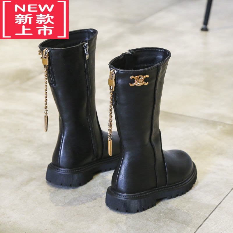 可莉允儿童靴子2022年秋冬季新款女童黑色加棉保暖长筒靴小女孩软底童鞋图片