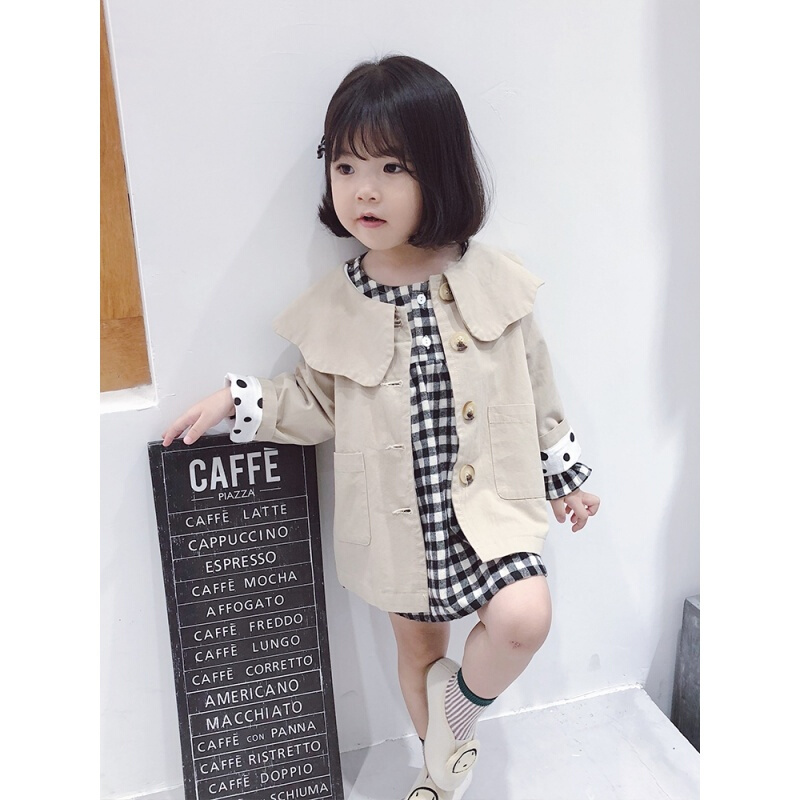 橘汁家女童风衣春秋2018新款宝宝秋装儿童韩版荷叶领秋季外套洋气卡其色