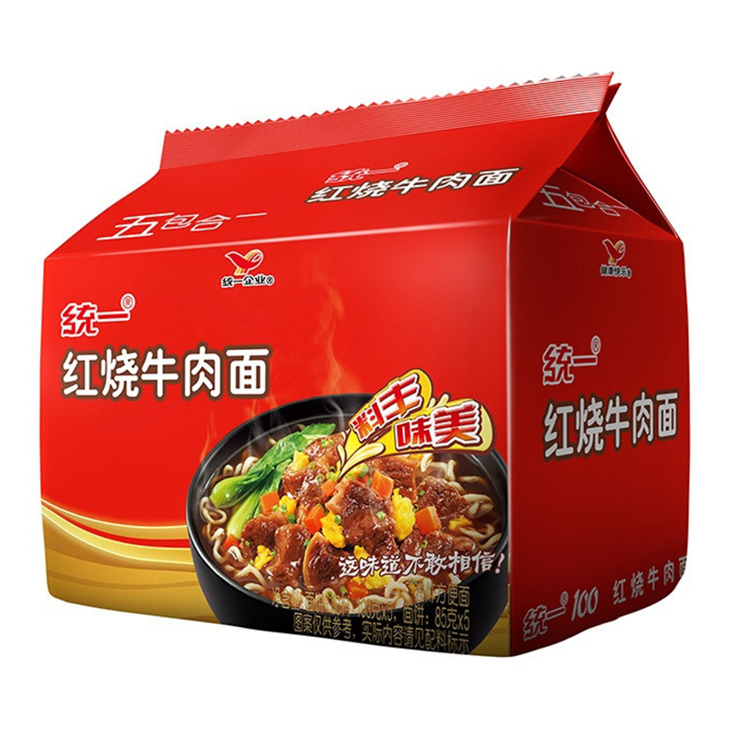 统一gs100红烧牛肉面红烧味方便面汤面煮面103g5袋装