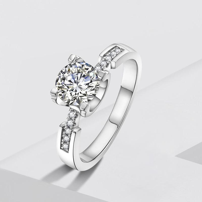 1/2克拉淑女小蛮腰牛头款莫桑皓钻仿真钻石婚戒拍照婚礼手饰戒指 1