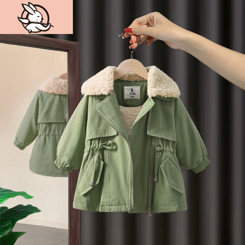 HUAYANGTU女童加绒外套冬装棉衣2020新款女宝宝洋气风衣派克服小童加厚棉服风衣童
