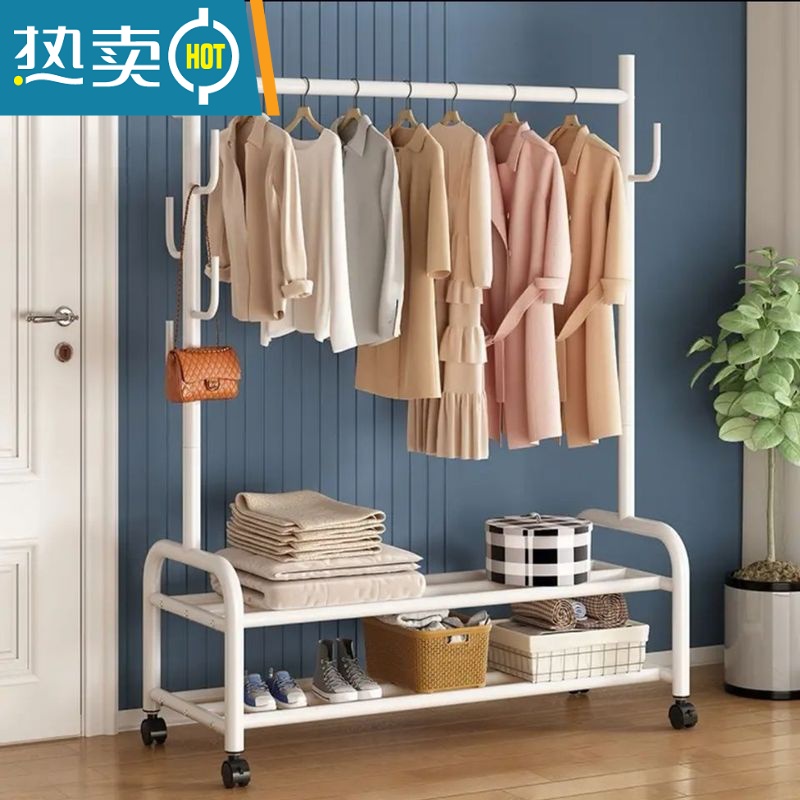 敬平加粗晾衣架落地卧室内挂衣架单杆式衣服架子简易家用收纳架衣帽架 双层150cm黑-仙人掌衣架 加粗25管径高清大图