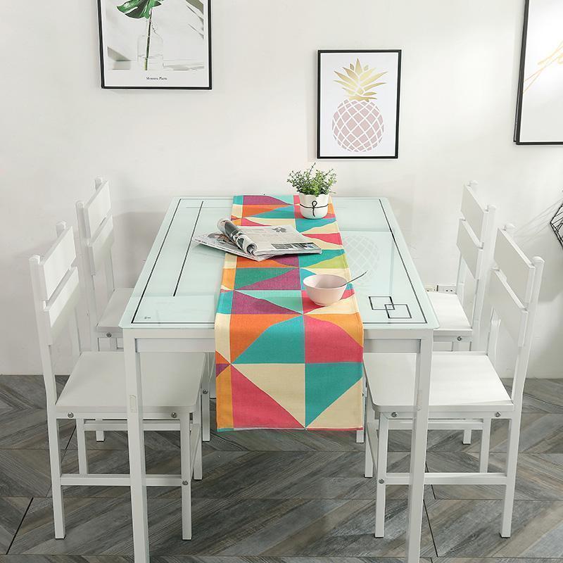 家柏饰(CORATED)简约S风棉麻布艺茶几电视柜客厅餐桌布盖巾床尾旗桌旗 彩色几何 定制每米价格