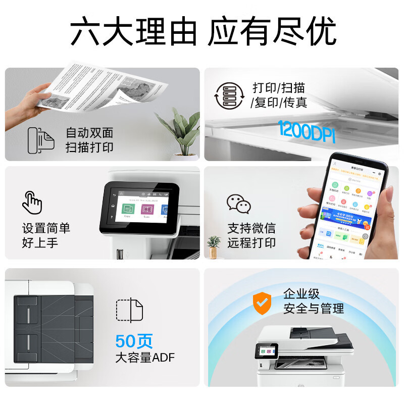 惠普HP LaserJet Pro MFP M4104fdw 黑白激光一体机打印复印扫描自动双面无线办公打印复印一体机自动双面打印一体机 M4104dw代替M429DW打印机高清大图