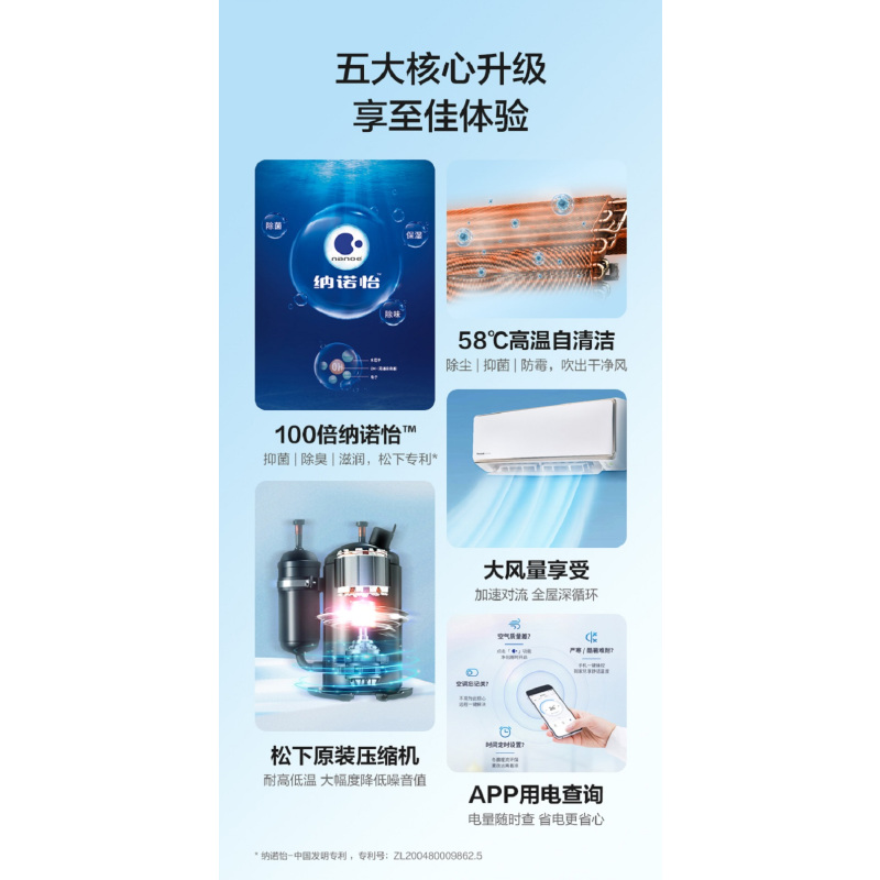 松下(Panasonic)2匹新一级能效100倍纳诺怡除菌自清洁 直流变频冷暖壁挂式空调挂机APP智控 Y18KT10N