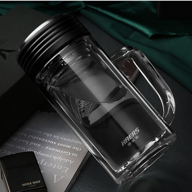 工具库 哈尔斯HAERS 双层玻璃商务水杯 办公杯 玻璃杯 300ml 黄色