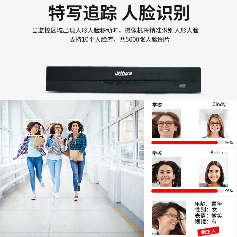 大华DH-NVR4104HS-P-HDS3/I 4路POE网络硬盘录像机人脸周界回放单盘最大16T