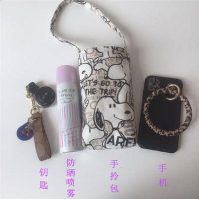 治愈系韩国ins风可爱史努比水杯袋手机袋杂物袋外出手拎包 帆布袋 治愈系韩国ins风可爱史努比水杯袋手机袋杂物袋外出手拎