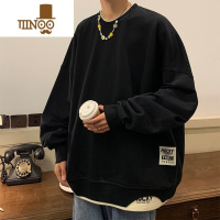 YANXU情侣假圆领卫衣男士春宽松潮牌2023新款美式男生上衣0 3XL 黑色