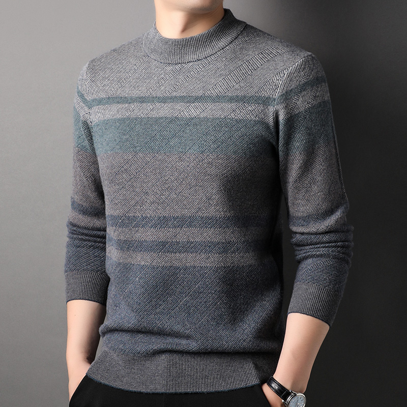 鄂尔多斯羊绒衫男士山羊绒100%纯羊绒高端山羊绒正品恒源祥毛衣男圆领100%纯羊绒衫男士大码商务青中年加厚羊毛衫男 180/96A 81718花青