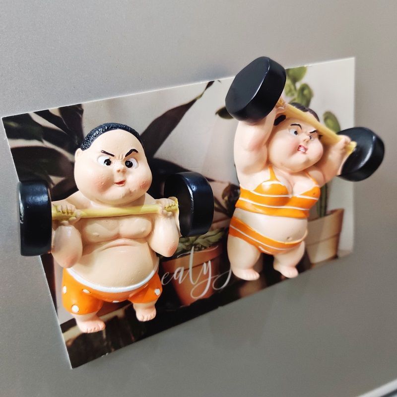 卡通可爱冰箱贴举重男女创意磁性贴装饰3D家居个性ins风磁力贴 举重男孩[带磁铁]