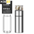 三维工匠保温杯316不锈钢便携水杯子男便携茶水分离泡茶杯小巧迷你玻璃杯 钢本色500ml【加双层玻璃杯体】送杯套杯刷