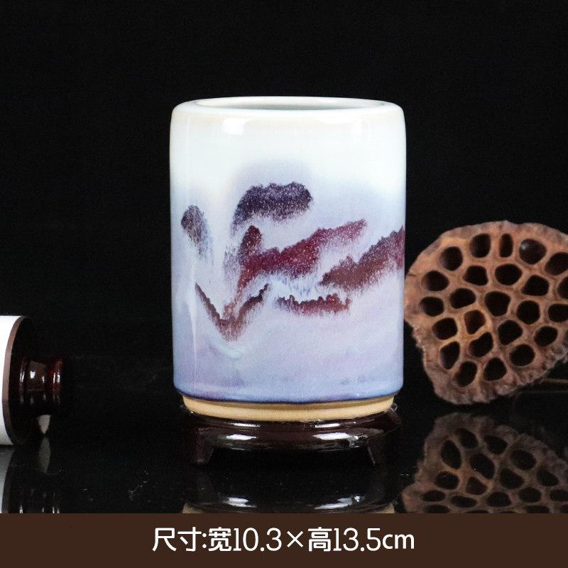 创意陶瓷器花瓶摆件笔筒钧瓷景德镇客厅插花干花小手工装饰工艺品 三维工匠 白彩笔筒-钧瓷(不带底座)高清大图