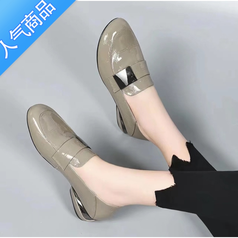 SUNTEK软皮乐福鞋女2023新款春夏季豆豆鞋软底小皮鞋春秋漆皮平底鞋高清大图