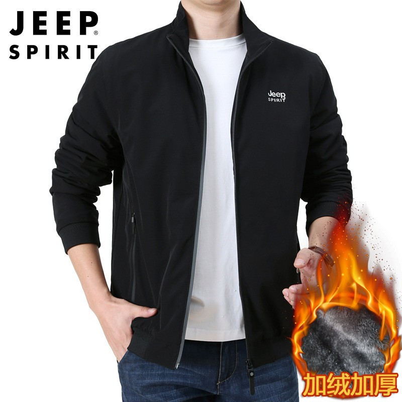 JEEP SPIRIT吉普男装秋冬新立领加绒速干夹克男士休闲加厚保暖外套