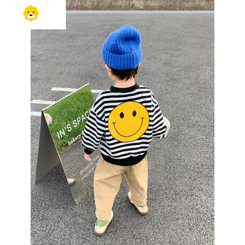 喻娄童装男童卫衣春秋款20新款百搭条纹儿童秋季薄款宝宝上衣洋气潮
