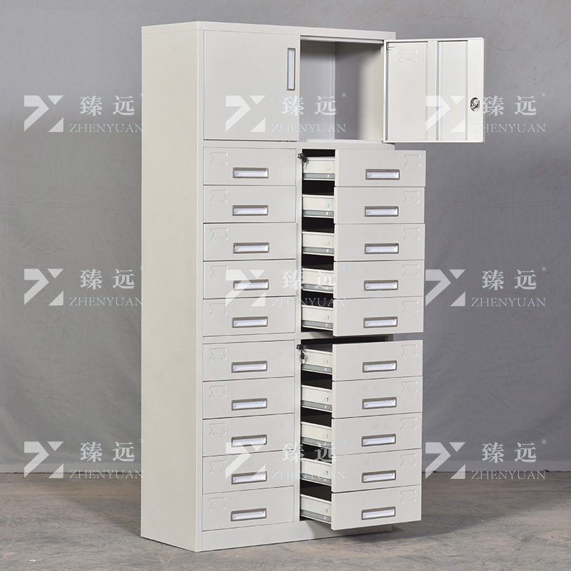 臻远ZY5011011钢制矮柜抽屉柜多抽资料柜储物收纳柜 上档二十斗高清大图