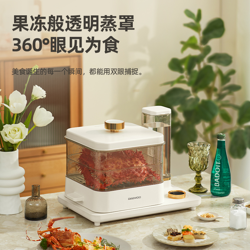 大宇(DAEWOO)电蒸锅蒸蛋器蒸锅家用电蒸笼多功能早餐包子电热煮锅可定时不锈钢S15