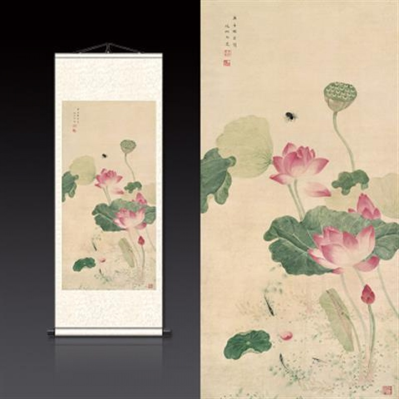 i款60130荷花蜻蜓丝绸国画家居装饰古色古香送礼送老外客户礼品画水墨