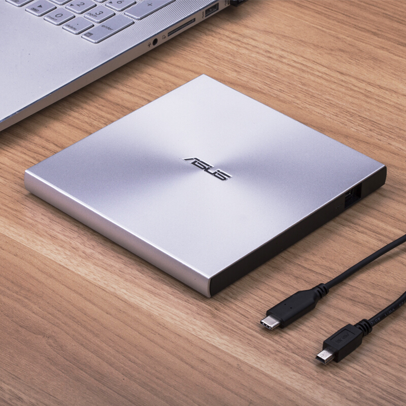 华硕(ASUS) 8倍速外置DVD刻录机移动光驱 USB/Type-C接口(兼容苹果系统/SDRW-08U9M-U)银色