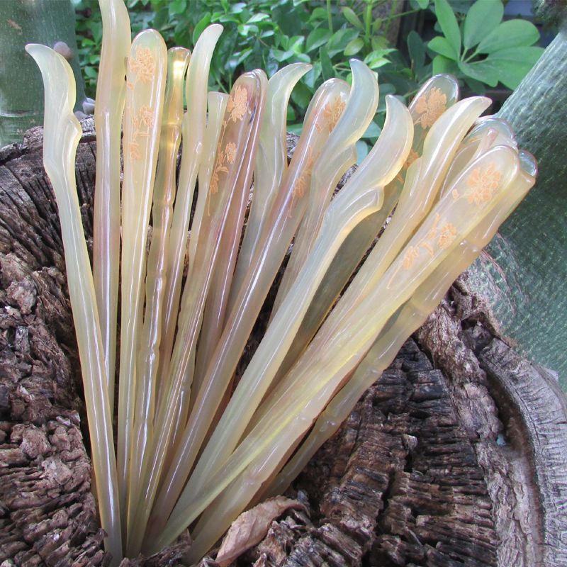 牡丹1719cm天然牛角羊角发簪古风长款加挽发骨簪日常簪子盘发简约盘