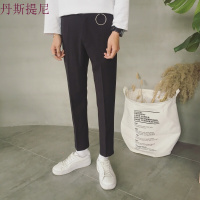 港风秋季男士休闲九分裤英式小西裤韩版宽松直筒裤哈伦裤西装裤子