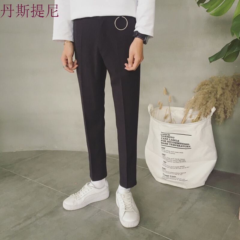 港风秋季男士休闲九分裤英式小西裤韩版宽松直筒裤哈伦裤西装裤子